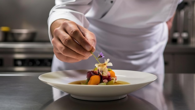 Kuchár pripravujúci tanier